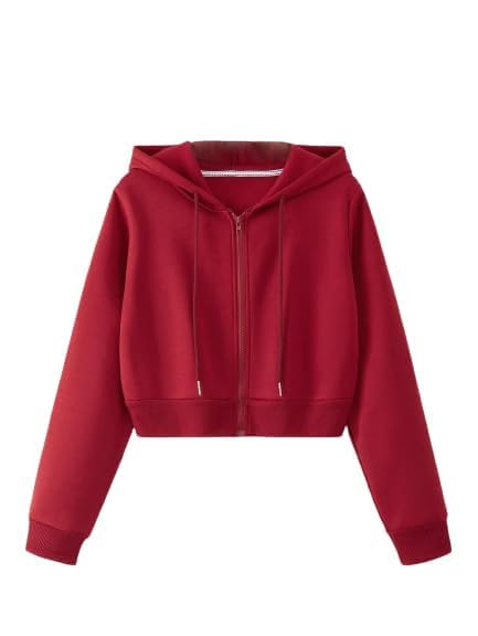 Zipper Crop Hooded Jacket for Women