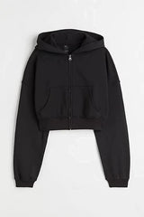 Zipper Crop Hooded Jacket for Women