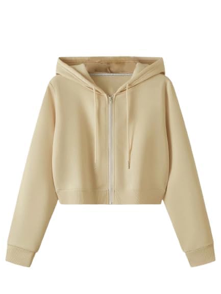 Zipper Crop Hooded Jacket for Women