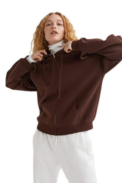 Panda Style Winter Wear Long Brown Hoodie for Women – Zipper Fleece Sweatshirt