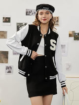 Women’s S Printed Bomber Jacket – Long Sleeve, Lightweight, Open Front Varsity Jacket Without Zip