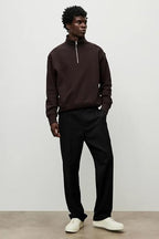 Solid Loose Fit Half Zip Sweatshirt Long Sleeves Winter Wear Hoodie for Men's Dark Brown