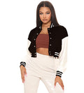 Black Fleece Crop Varsity Stylish Jacket for Women
