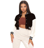 Black Fleece Crop Varsity Stylish Jacket for Women