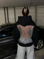 Panda Styel Hooded Sweatshirt with Mesh Back Panel Full Sleeve