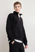 Solid Loose Fit Half Zip Sweatshirt Long Sleeves Winter Wear Hoodie for Men's Black