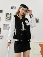 Women’s S Printed Bomber Jacket – Long Sleeve, Lightweight, Open Front Varsity Jacket Without Zip