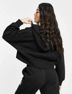 Panda Style Women’s Zipper Crop Hoodie | Black Fleece | Loose Fit Casual Wear