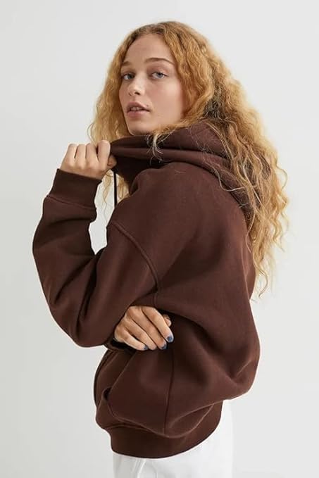 Panda Style Winter Wear Long Brown Hoodie for Women – Zipper Fleece Sweatshirt