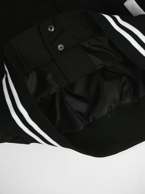 A Letter Cropped Jacket Black Varsity With Button Closure and Long Sleeves for Women