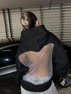 Panda Styel Hooded Sweatshirt with Mesh Back Panel Full Sleeve