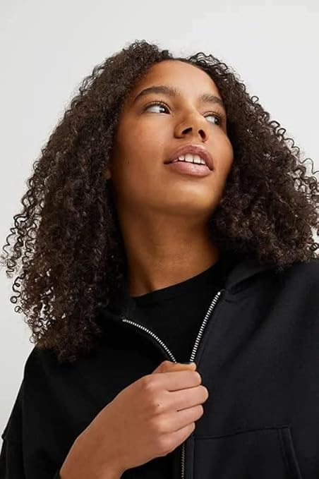 Panda Style Black Zipper Crop Fleece Hooded Jacket for Women