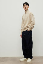 Solid Loose Fit Half Zip Sweatshirt Long Sleeves Winter Wear Hoodie for Men's Beige