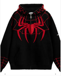 Spider Printed Black Oversized Zipper Hoodie For Women, Men