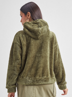 Green Fleece  Cozy Hooded Front Open Sweatshirt for Women