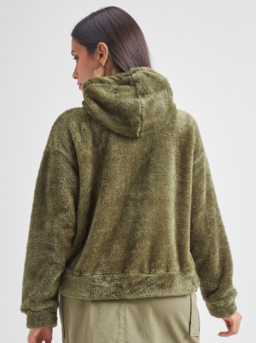 Green Fleece  Cozy Hooded Front Open Sweatshirt for Women